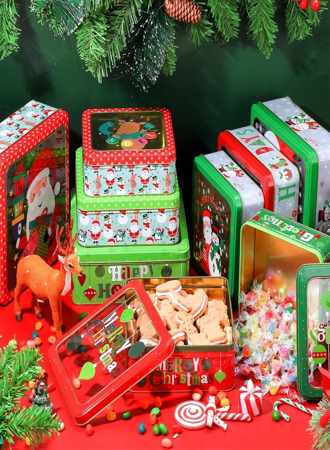 Nitial 9 Pack Christmas Cookie Tins with Lids for Gift Giving, Cookie Exchange, Holiday Treats, Square Festive Metal Nesting Containers Xmas Candy Boxes, 3 Sizes Large Medium Small - Image 5